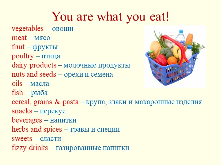 Презентация по английскому языку на тему "Ты то, что ты ешь!" (7 класс) - Скачать школьные презентации PowerPoint бесплатно | Портал бесплатных презентаций school-present.com