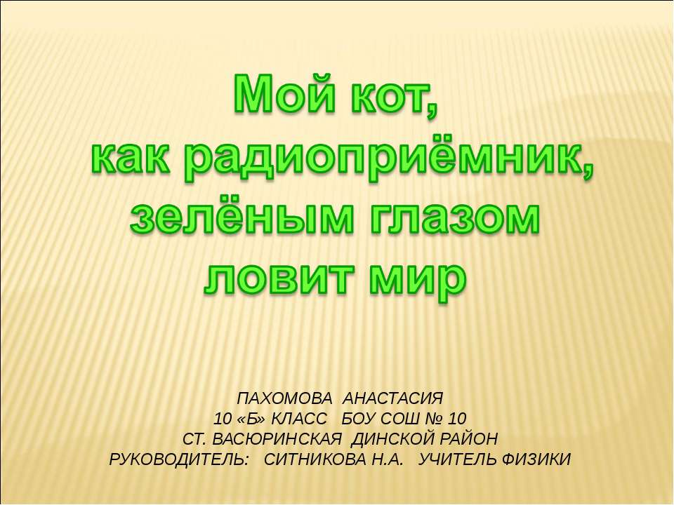 Мой кот, как радиоприёмник, зелёным глазом ловит мир - Скачать школьные презентации PowerPoint бесплатно | Портал бесплатных презентаций school-present.com