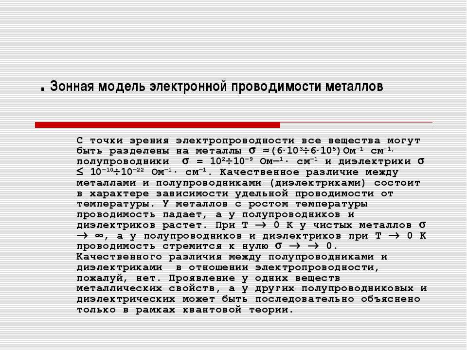 Зонная модель электронной проводимости металлов - Скачать школьные презентации PowerPoint бесплатно | Портал бесплатных презентаций school-present.com