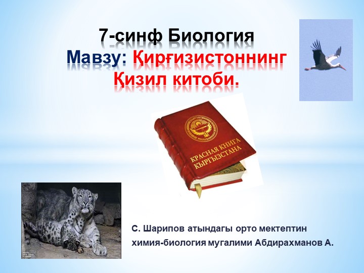 Презентация "Қирғизистоннинг Қизил китоби" 7-синф Зоология - Скачать школьные презентации PowerPoint бесплатно | Портал бесплатных презентаций school-present.com