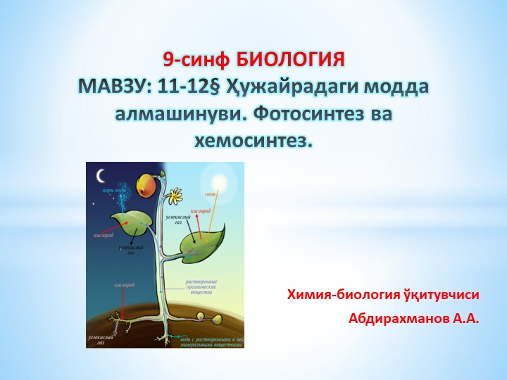 Презентация "Ҳужайрадаги модда алмашинуви. Фотосинтез ва хемосинтез." 9-синф Биология - Скачать школьные презентации PowerPoint бесплатно | Портал бесплатных презентаций school-present.com
