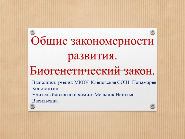 Презентация по биологии "Общие закономерности развития. Биогенетический закон" " - Скачать школьные презентации PowerPoint бесплатно | Портал бесплатных презентаций school-present.com