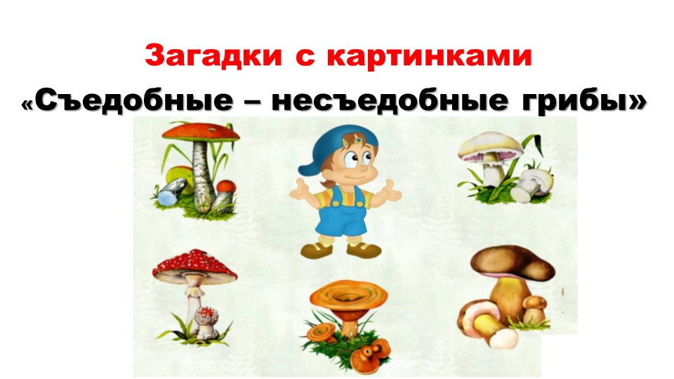 Загадки с картинками "СЪДОБНЫЕ - НЕСЪЕДОБНЫЕ ГРИБЫ" - Скачать школьные презентации PowerPoint бесплатно | Портал бесплатных презентаций school-present.com