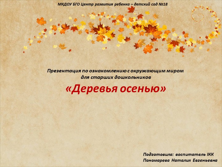 Презентация по ознакомлению с окружающим миром для старших дошкольников «Деревья осенью» - Скачать школьные презентации PowerPoint бесплатно | Портал бесплатных презентаций school-present.com