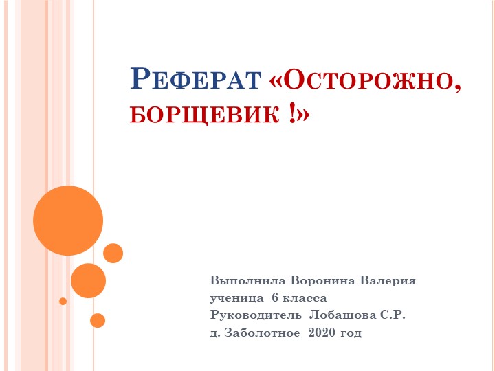 Реферат по биологии "Осторожно борщевик" - Скачать школьные презентации PowerPoint бесплатно | Портал бесплатных презентаций school-present.com