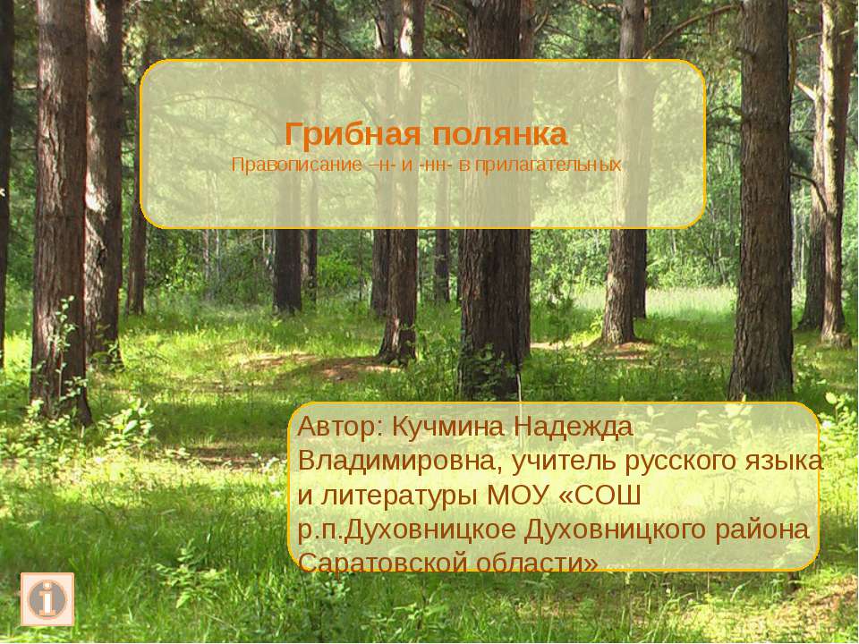 Грибная полянка. Правописание –н- и -нн- в прилагательных - Скачать школьные презентации PowerPoint бесплатно | Портал бесплатных презентаций school-present.com